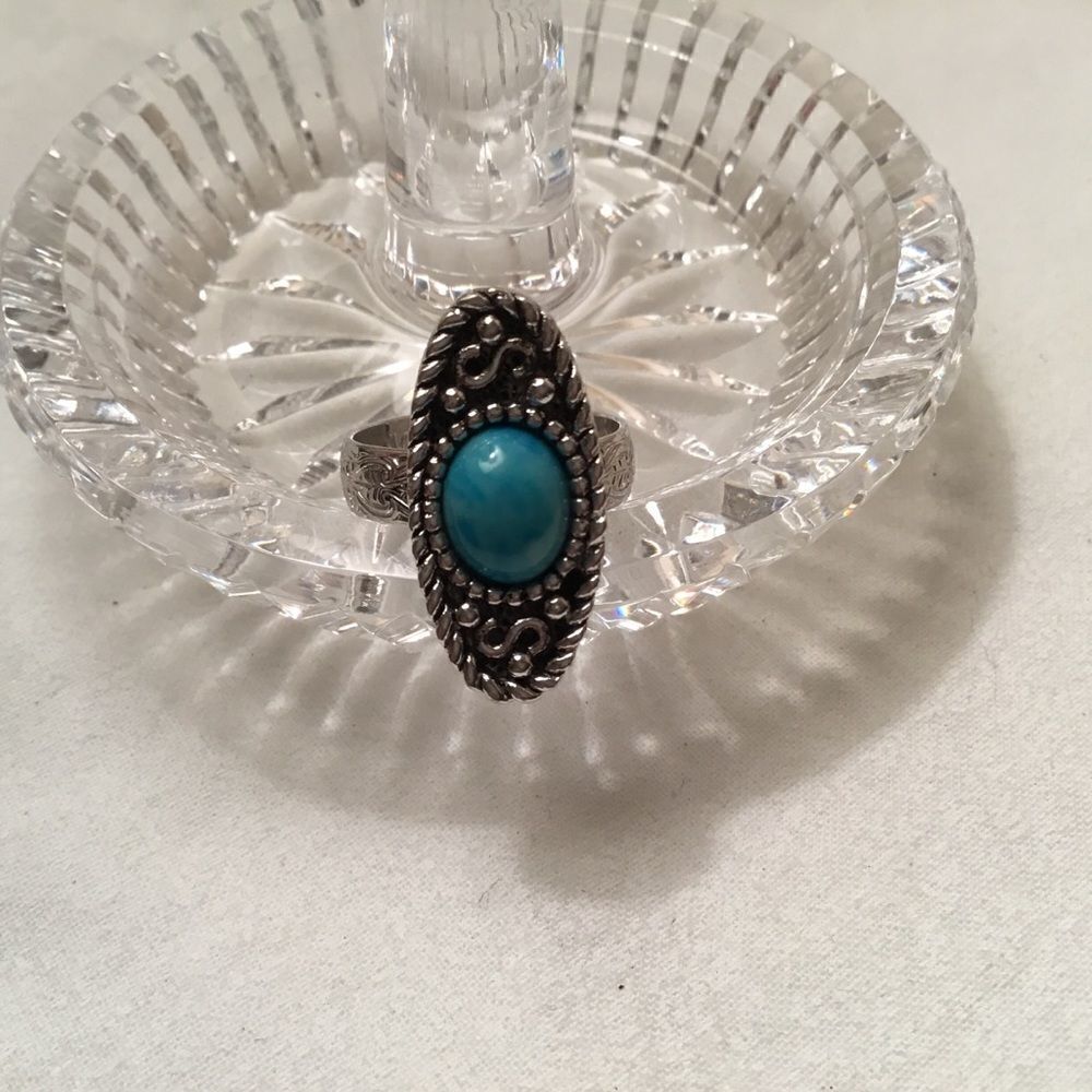 Silvertone Turquise-Colored Stone Ring
